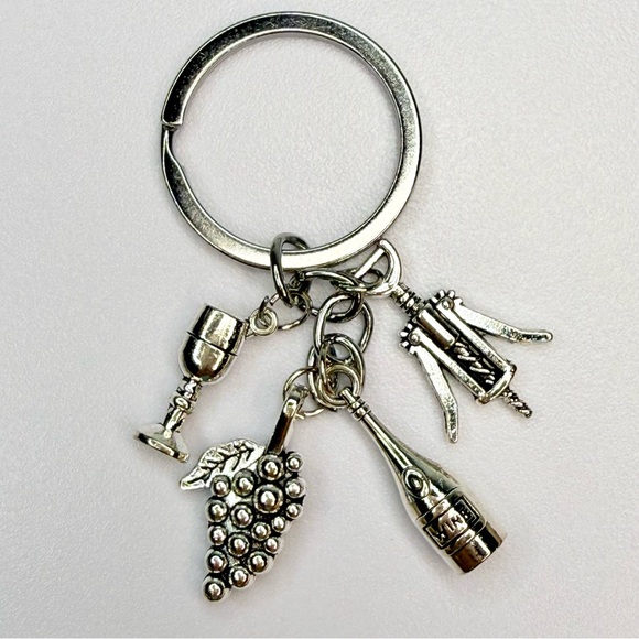 Wine theme Silver Bag Charm or Keychain - Picture 2 of 3